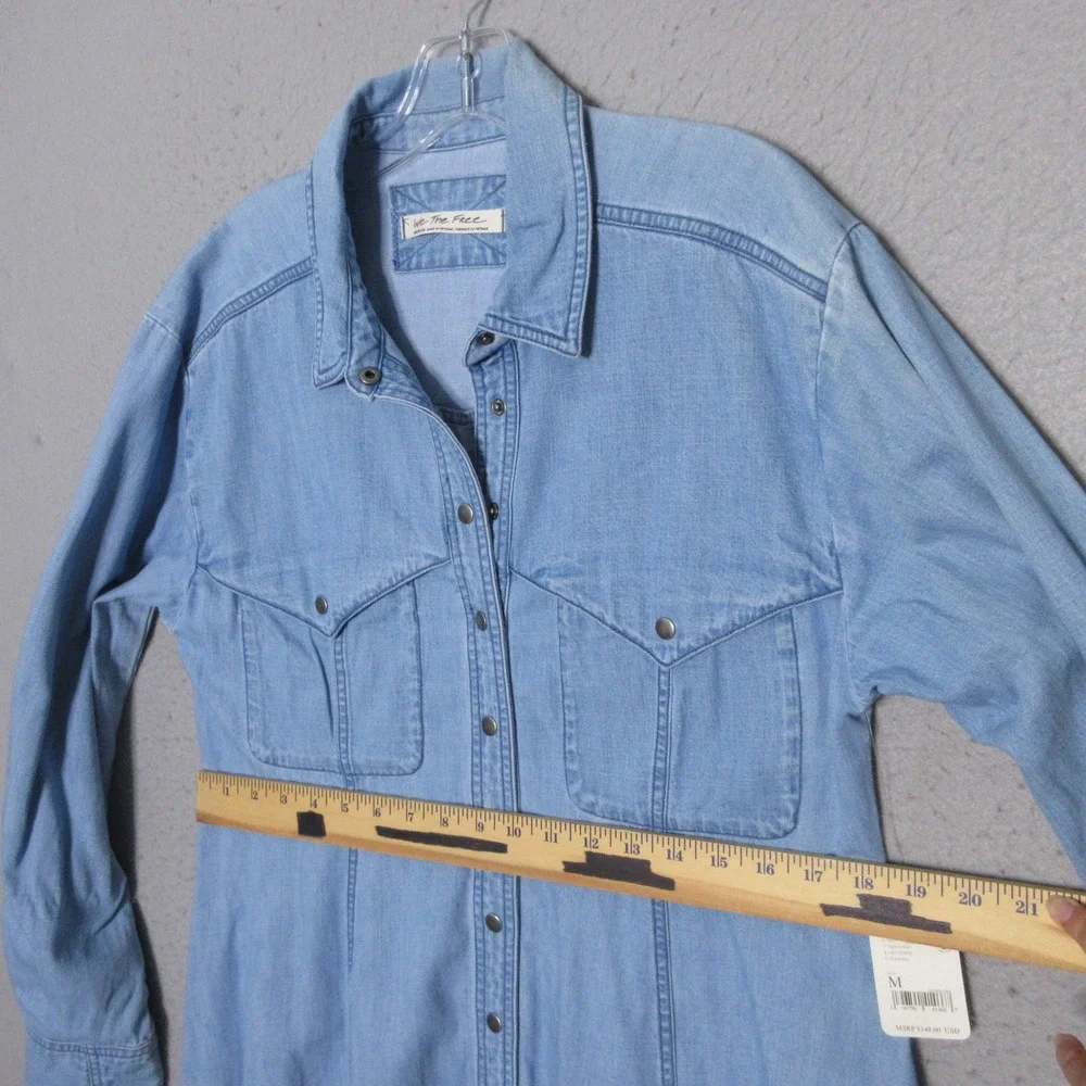 We The Free People Shirt Dress Chambray Mini Sammi Fit & Flare Western Boho NWT
